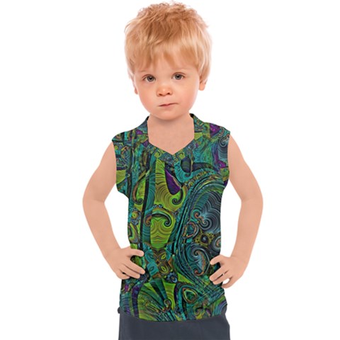 Jungle Print Green Abstract Pattern Kids  Sport Tank Top by SpinnyChairDesigns