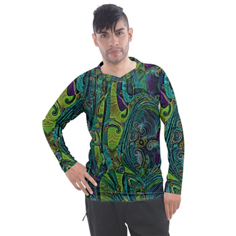 Jungle Print Green Abstract Pattern Men s Pique Long Sleeve Tee by SpinnyChairDesigns