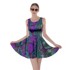 Purple Teal Abstract Jungle Print Pattern Skater Dress by SpinnyChairDesigns