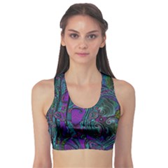 Purple Teal Abstract Jungle Print Pattern Sports Bra by SpinnyChairDesigns