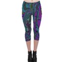 Purple Teal Abstract Jungle Print Pattern Capri Leggings  View1