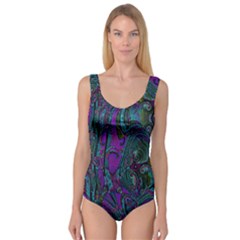 Purple Teal Abstract Jungle Print Pattern Princess Tank Leotard  by SpinnyChairDesigns