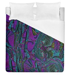 Purple Teal Abstract Jungle Print Pattern Duvet Cover (queen Size) by SpinnyChairDesigns