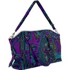 Purple Teal Abstract Jungle Print Pattern Canvas Crossbody Bag by SpinnyChairDesigns