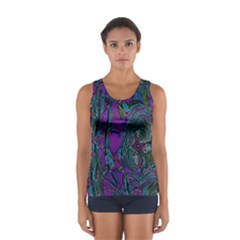 Purple Teal Abstract Jungle Print Pattern Sport Tank Top  by SpinnyChairDesigns