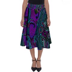 Purple Teal Abstract Jungle Print Pattern Perfect Length Midi Skirt by SpinnyChairDesigns