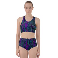 Purple Teal Abstract Jungle Print Pattern Racer Back Bikini Set by SpinnyChairDesigns