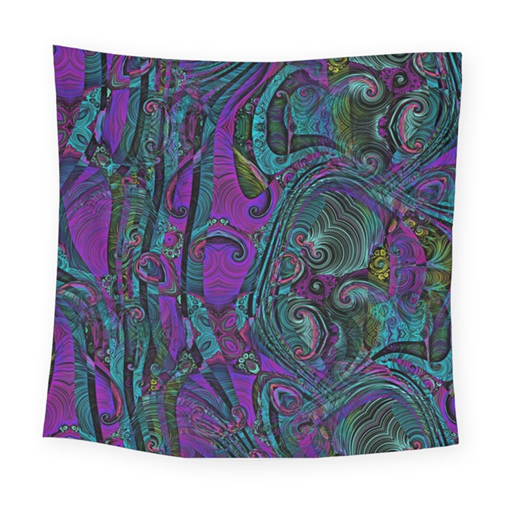 Purple Teal Abstract Jungle Print Pattern Square Tapestry (Large)