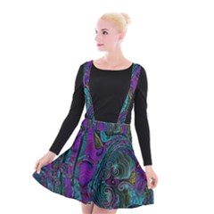 Purple Teal Abstract Jungle Print Pattern Suspender Skater Skirt by SpinnyChairDesigns