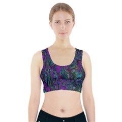 Purple Teal Abstract Jungle Print Pattern Sports Bra With Pocket by SpinnyChairDesigns