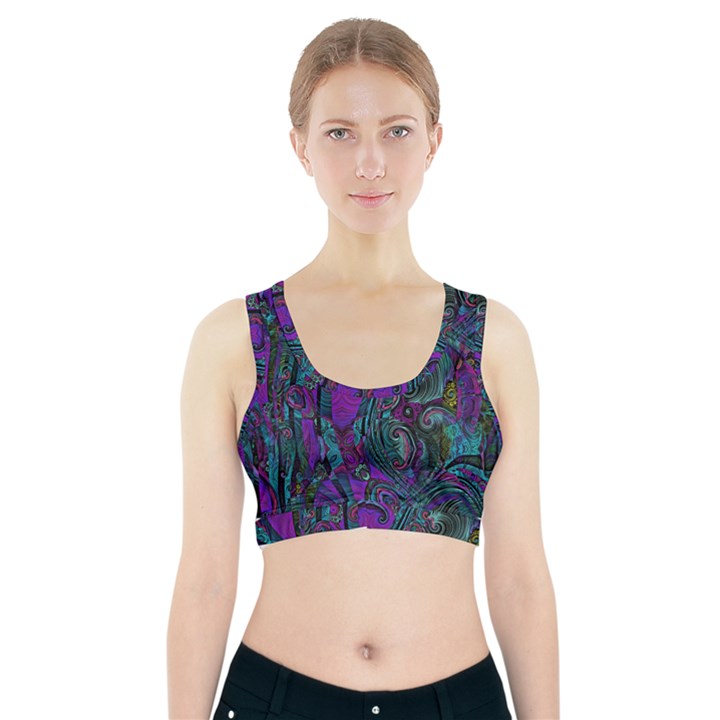 Purple Teal Abstract Jungle Print Pattern Sports Bra With Pocket