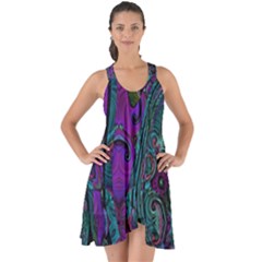 Purple Teal Abstract Jungle Print Pattern Show Some Back Chiffon Dress by SpinnyChairDesigns