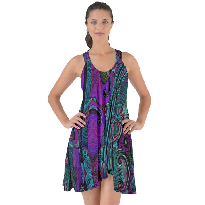 Purple Teal Abstract Jungle Print Pattern Show Some Back Chiffon Dress