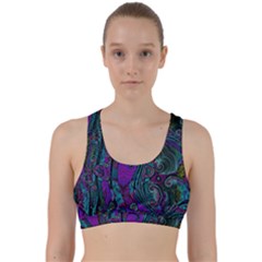 Purple Teal Abstract Jungle Print Pattern Back Weave Sports Bra by SpinnyChairDesigns