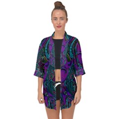 Purple Teal Abstract Jungle Print Pattern Open Front Chiffon Kimono by SpinnyChairDesigns