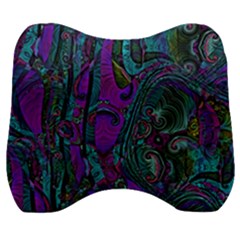 Purple Teal Abstract Jungle Print Pattern Velour Head Support Cushion by SpinnyChairDesigns