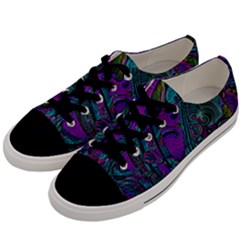 Purple Teal Abstract Jungle Print Pattern Men s Low Top Canvas Sneakers by SpinnyChairDesigns