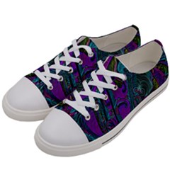 Purple Teal Abstract Jungle Print Pattern Women s Low Top Canvas Sneakers by SpinnyChairDesigns