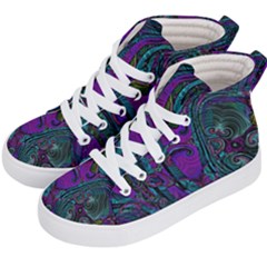 Purple Teal Abstract Jungle Print Pattern Kids  Hi-top Skate Sneakers by SpinnyChairDesigns