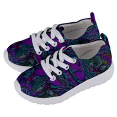 Purple Teal Abstract Jungle Print Pattern Kids  Lightweight Sports Shoes by SpinnyChairDesigns