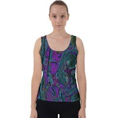 Purple Teal Abstract Jungle Print Pattern Velvet Tank Top by SpinnyChairDesigns