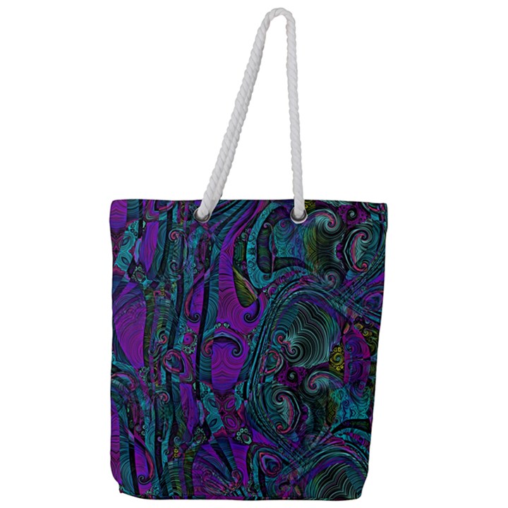 Purple Teal Abstract Jungle Print Pattern Full Print Rope Handle Tote (Large)