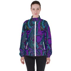 Purple Teal Abstract Jungle Print Pattern Women s High Neck Windbreaker by SpinnyChairDesigns