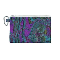 Purple Teal Abstract Jungle Print Pattern Canvas Cosmetic Bag (medium) by SpinnyChairDesigns