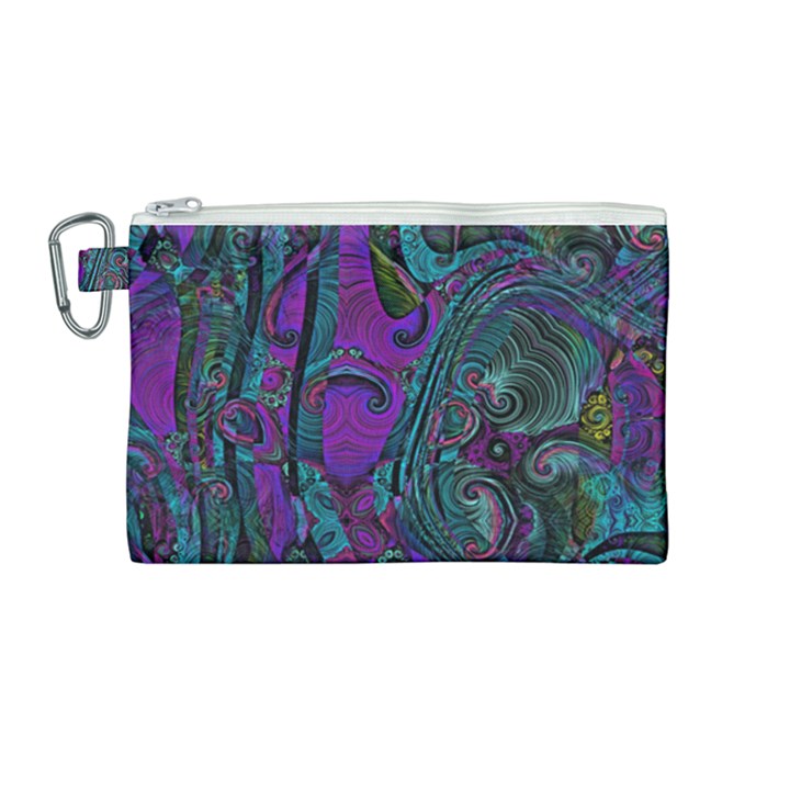 Purple Teal Abstract Jungle Print Pattern Canvas Cosmetic Bag (Medium)