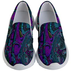 Purple Teal Abstract Jungle Print Pattern Kids Lightweight Slip Ons by SpinnyChairDesigns