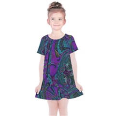 Purple Teal Abstract Jungle Print Pattern Kids  Simple Cotton Dress by SpinnyChairDesigns