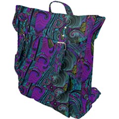 Purple Teal Abstract Jungle Print Pattern Buckle Up Backpack by SpinnyChairDesigns