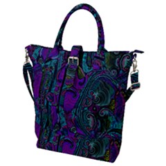 Purple Teal Abstract Jungle Print Pattern Buckle Top Tote Bag by SpinnyChairDesigns