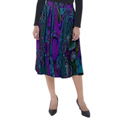 Purple Teal Abstract Jungle Print Pattern Classic Velour Midi Skirt  by SpinnyChairDesigns