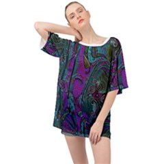 Purple Teal Abstract Jungle Print Pattern Oversized Chiffon Top by SpinnyChairDesigns