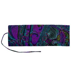 Purple Teal Abstract Jungle Print Pattern Roll Up Canvas Pencil Holder (m) by SpinnyChairDesigns