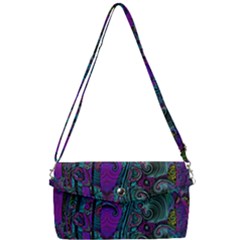 Purple Teal Abstract Jungle Print Pattern Removable Strap Clutch Bag by SpinnyChairDesigns