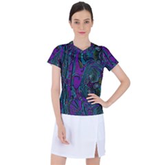 Purple Teal Abstract Jungle Print Pattern Women s Sports Top by SpinnyChairDesigns