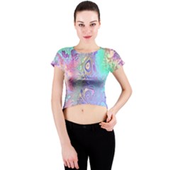 Pastel Marble Paint Swirl Pattern Crew Neck Crop Top by SpinnyChairDesigns