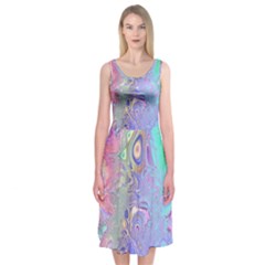 Pastel Marble Paint Swirl Pattern Midi Sleeveless Dress by SpinnyChairDesigns