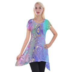 Pastel Marble Paint Swirl Pattern Short Sleeve Side Drop Tunic by SpinnyChairDesigns