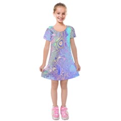 Pastel Marble Paint Swirl Pattern Kids  Short Sleeve Velvet Dress by SpinnyChairDesigns