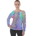 Pastel Marble Paint Swirl Pattern Off Shoulder Long Sleeve Velour Top View1