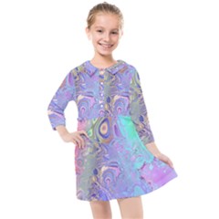 Pastel Marble Paint Swirl Pattern Kids  Quarter Sleeve Shirt Dress by SpinnyChairDesigns