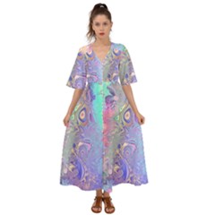 Pastel Marble Paint Swirl Pattern Kimono Sleeve Boho Dress by SpinnyChairDesigns