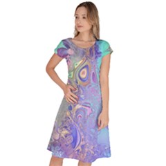 Pastel Marble Paint Swirl Pattern Classic Short Sleeve Dress by SpinnyChairDesigns