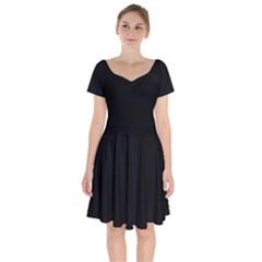 Plain Black Solid Color Short Sleeve Bardot Dress by FlagGallery