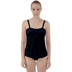 Plain Black Solid Color Twist Front Tankini Set by FlagGallery