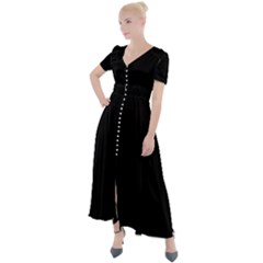 Plain Black Solid Color Button Up Short Sleeve Maxi Dress by FlagGallery