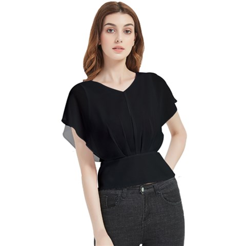 Plain Black Solid Color Butterfly Chiffon Blouse by FlagGallery